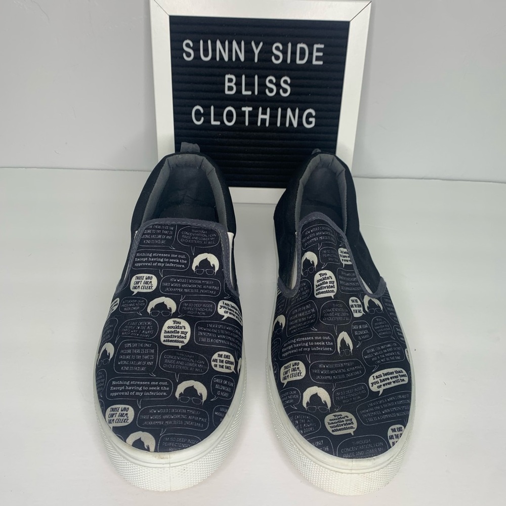 The Office Dwight Schrute Quote Slip-On Shoes Black & White Size 10.5
